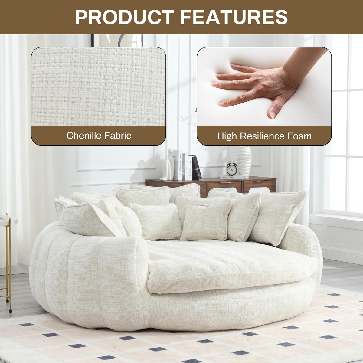 Oversized Cloud Lounge Chair with 14 Pillows – Beige