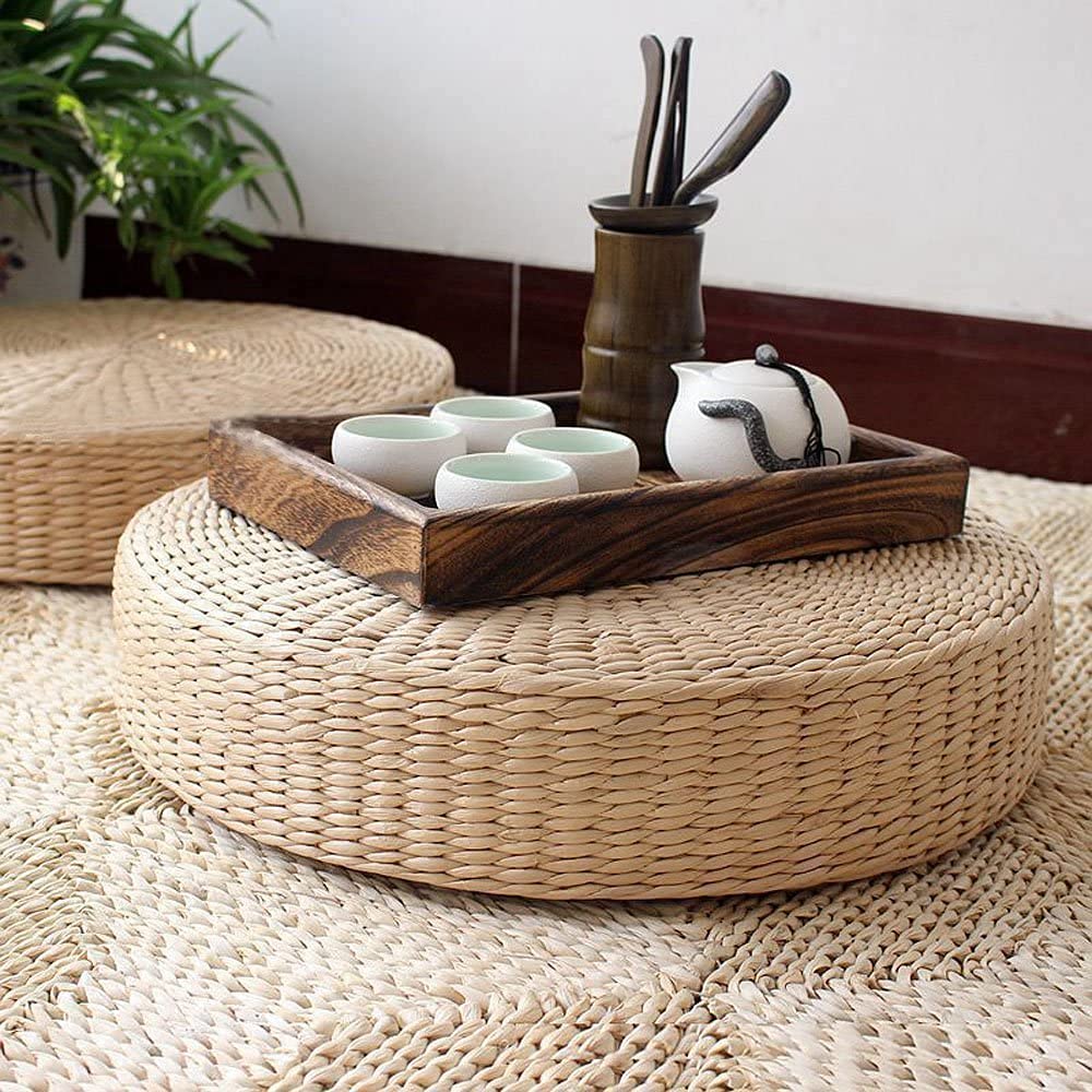 Natural Woven Tatami Floor Cushion Set (2-Pack) – Round Straw Meditation & Floor Seat