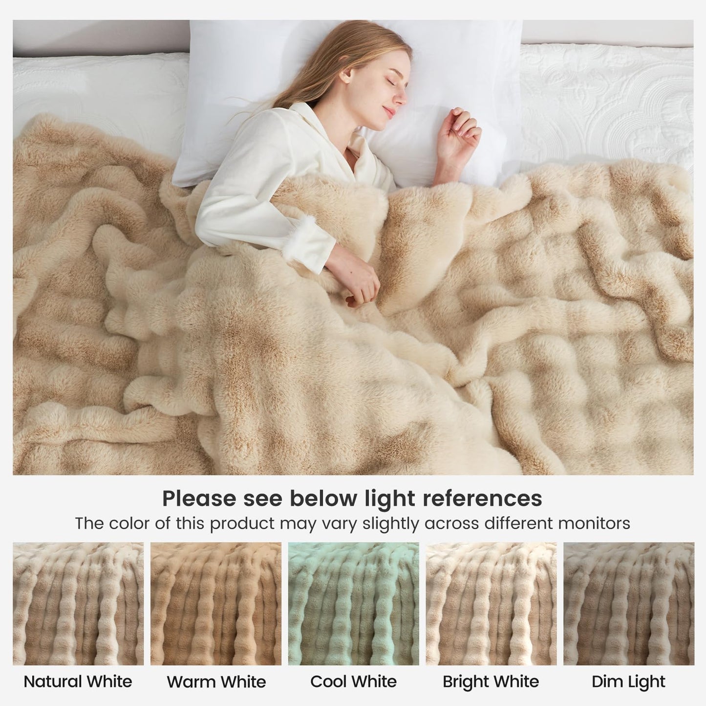 Cozy Bliss Faux Fur Throw Blanket – Plush Beige Sofa Throw