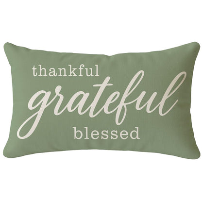 Thanksgiving Grateful Blessed 12x20 Inch Sage Green Lumbar Pillow Cover