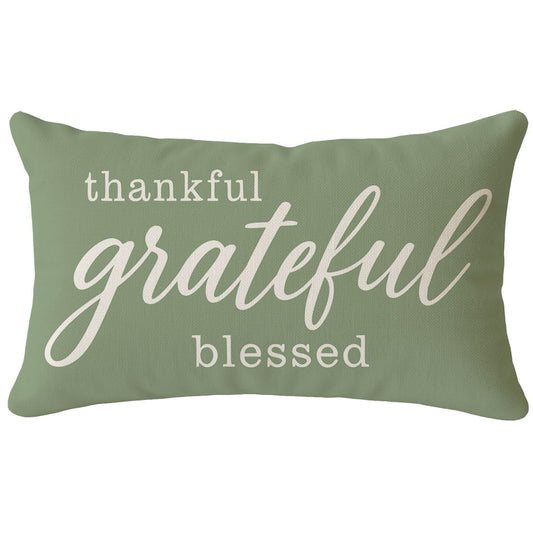 Thanksgiving Grateful Blessed 12x20 Inch Sage Green Lumbar Pillow Cover