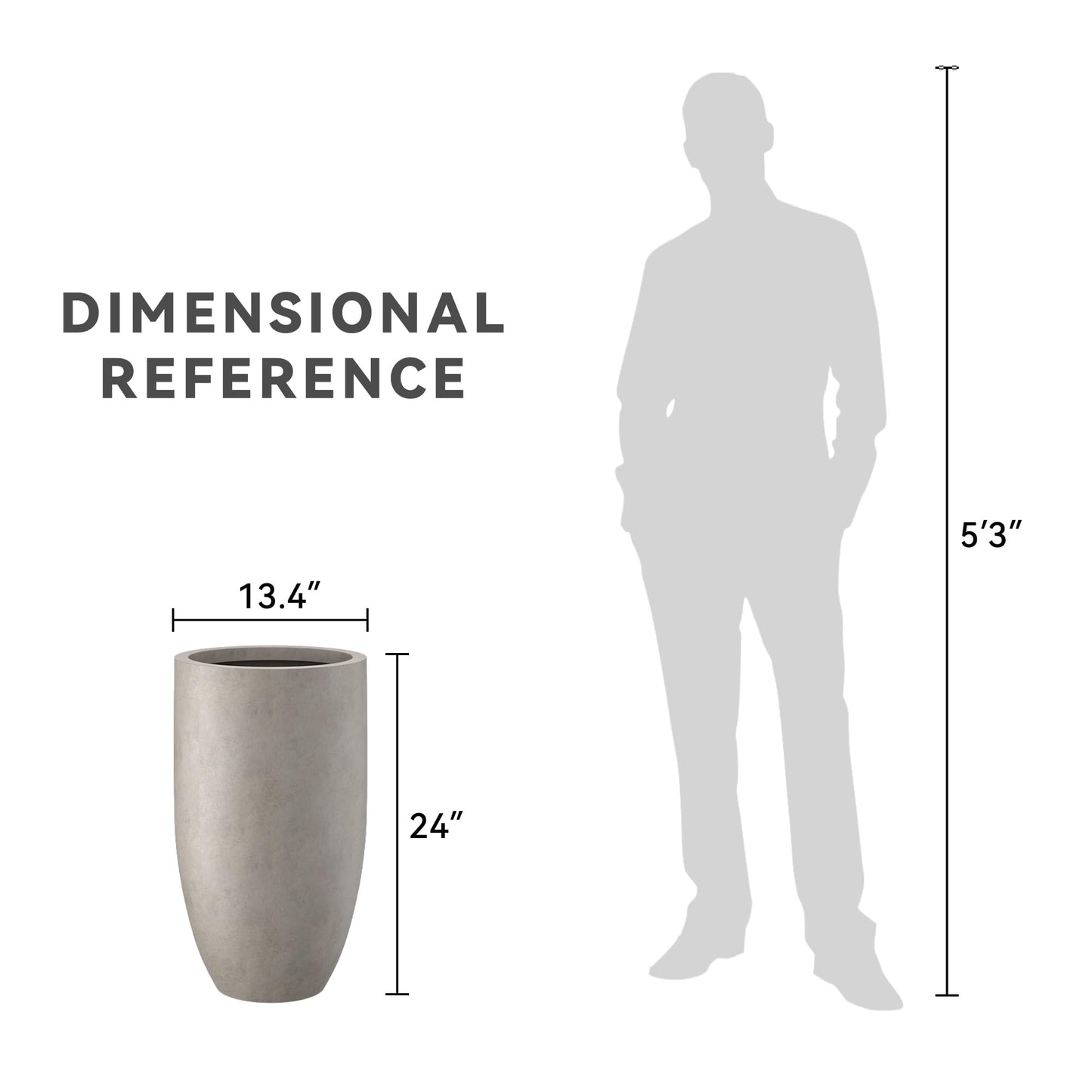 Kante Tall Concrete Planter, 24" Modern Floor Pot Weathered Stone Finish
