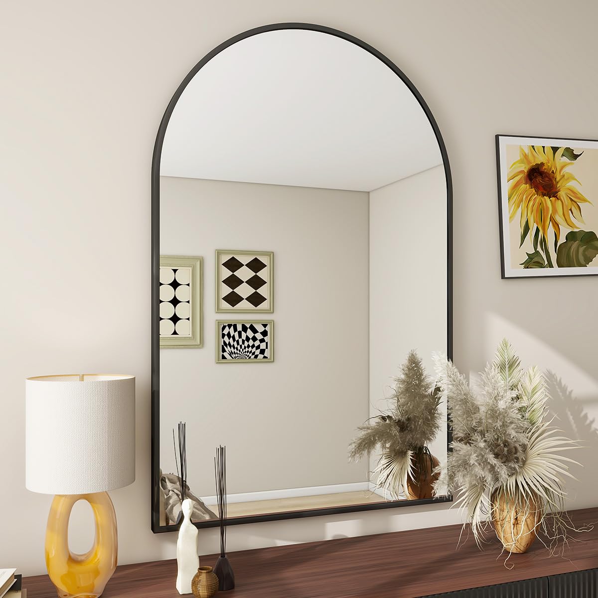 Black Arched Bathroom Wall Mirror - 26x38