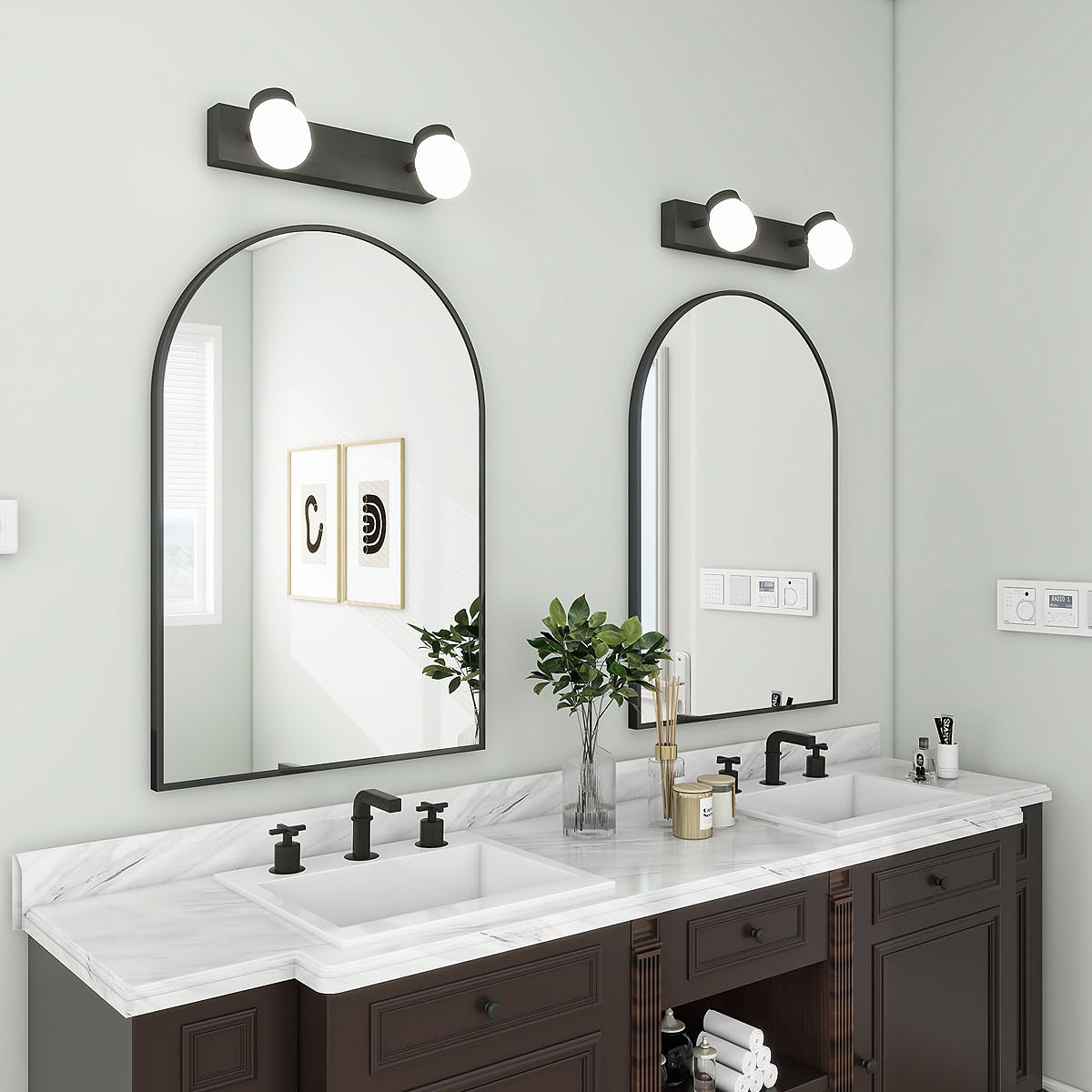 Black Arched Bathroom Wall Mirror - 26x38
