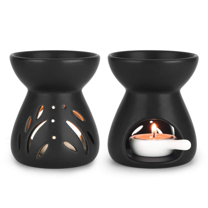 ComSaf Ceramic Wax Melt Warmer & Essential Oil Burner, Black (2 Pack)