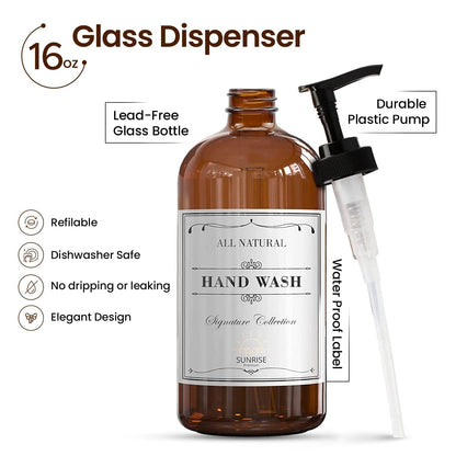 Amber Glass Soap Dispenser Set with Black Pump (2 Pack)
