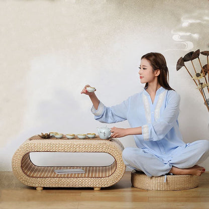 Natural Woven Tatami Floor Cushion Set (2-Pack) – Round Straw Meditation & Floor Seat
