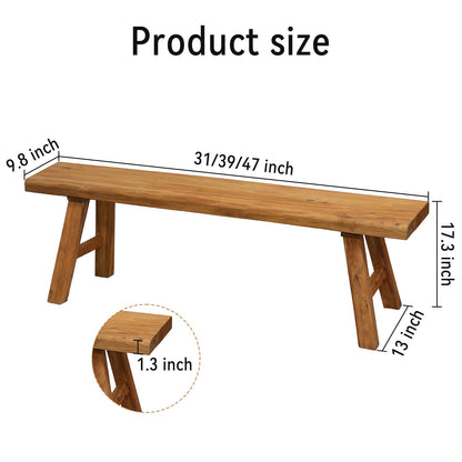 Solid Wood Farmhouse Entryway Bench | Natural Rustic Hallway, Dining & Bedroom Bench