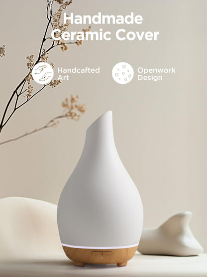 Ceramic Essential Oil Diffuser – Ultrasonic Aromatherapy Diffuser with LED Light, White