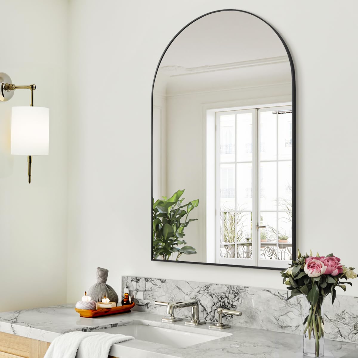Black Arched Bathroom Wall Mirror - 26x38