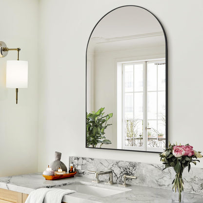 Black Arched Bathroom Wall Mirror - 26x38
