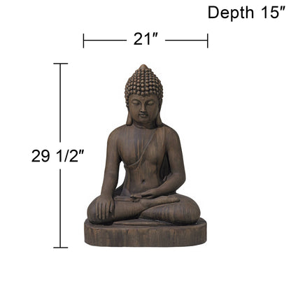 John Timberland Sitting Buddha Statue Sculpture Zen Asian Japanese Garden Decor Outdoor Front Porch Patio Yard Outside Home Balcony House Dark Sandstone Faux Stone Finish Resin 29 1/2" Tall