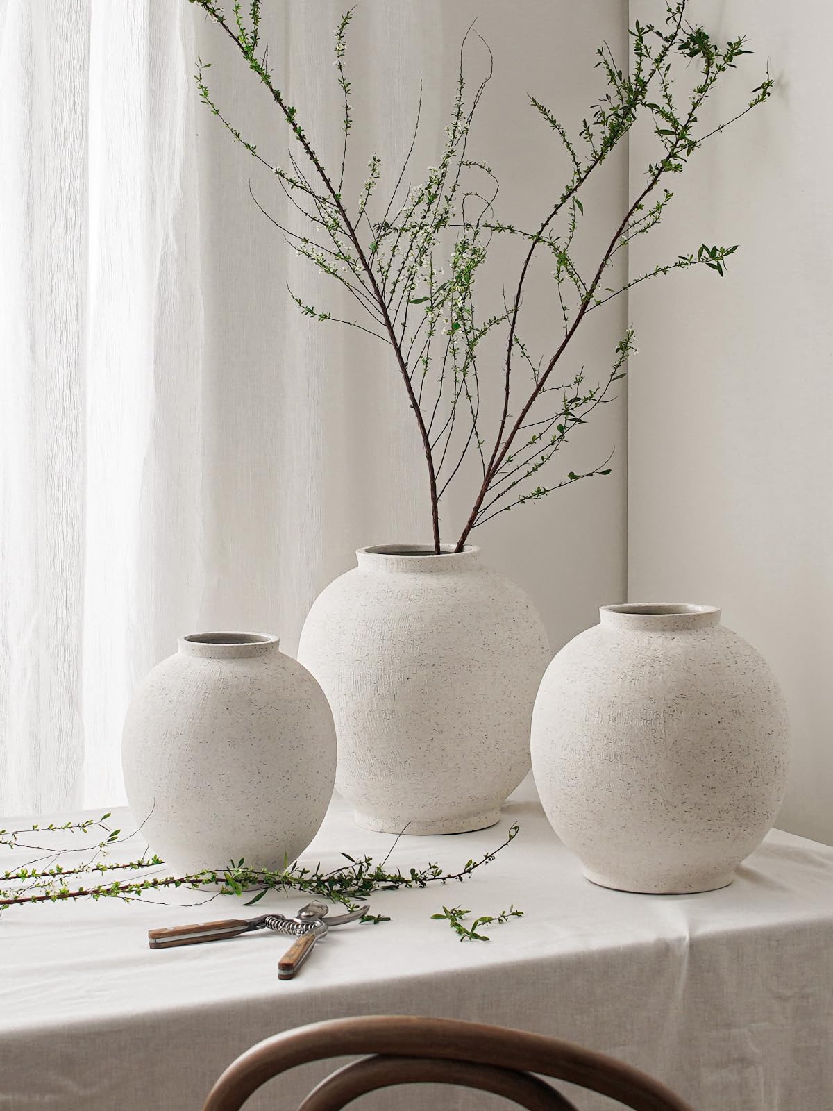 Large Sandstone White Ceramic Floor Vase (12.5") – Rustic Farmhouse Décor