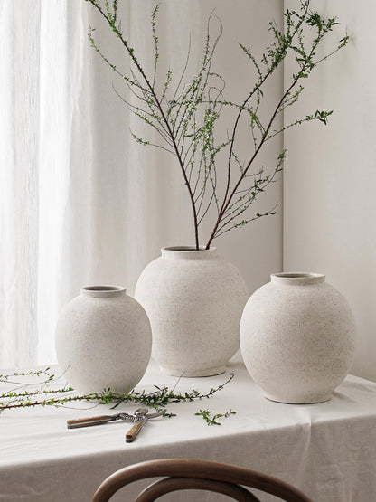 Large Sandstone White Ceramic Floor Vase (12.5") – Rustic Farmhouse Décor