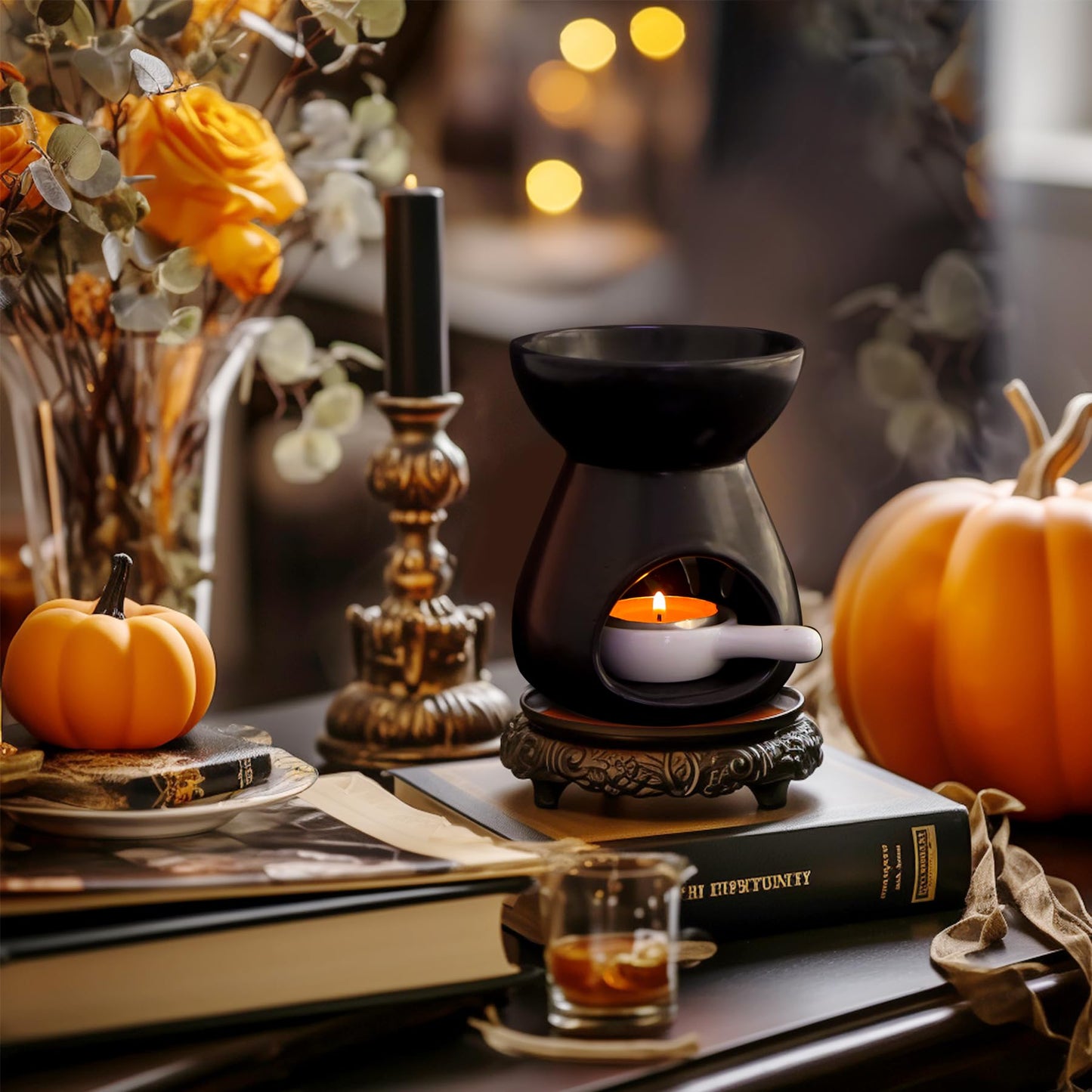 ComSaf Ceramic Wax Melt Warmer & Essential Oil Burner, Black (2 Pack)