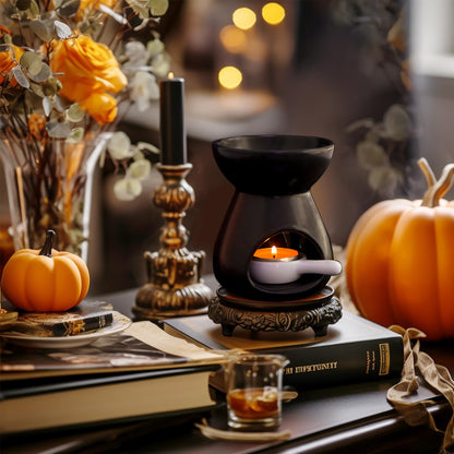 ComSaf Ceramic Wax Melt Warmer & Essential Oil Burner, Black (2 Pack)