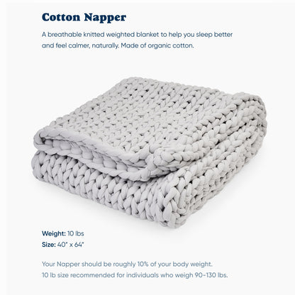 Bearaby Cotton Hand-Knit Weighted Blankets for Adults - Chunky Knit Blanket - Sustainable, Breathable, Organic, Cooling Weighted Blanket - Machine Washable (Moonstone Grey, 10 lbs, 40"x64")