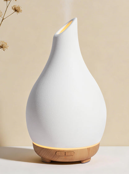 Ceramic Essential Oil Diffuser – Ultrasonic Aromatherapy Diffuser with LED Light, White