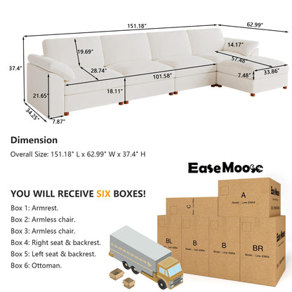 Extra Large Modular Sectional Sofa – Oversized L-Shaped Cloud Couch with Ottoman
