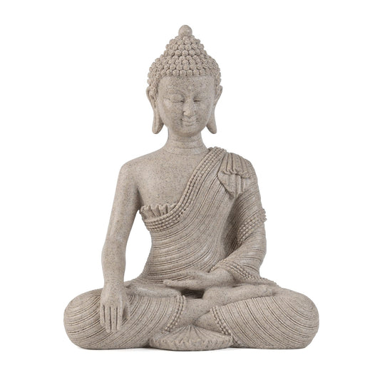 Large Meditating Buddha Statue – Beige White Zen Home Décor (10.2")