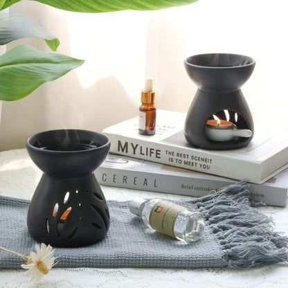 ComSaf Ceramic Wax Melt Warmer & Essential Oil Burner, Black (2 Pack)