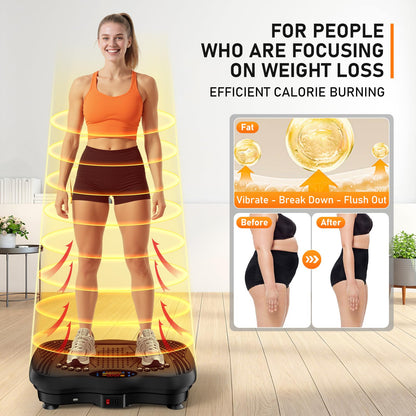 GLYLF Vibration Plate Exercise Machine, 130 Levels Full Body Workout Vibrating Plate for Lymphatic Drainage Weight Loss, 450 Lbs Capacity Shake Platform with Resistance Bands Bluetooth for Women Men