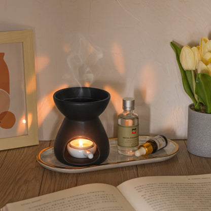 ComSaf Ceramic Wax Melt Warmer & Essential Oil Burner, Black (2 Pack)