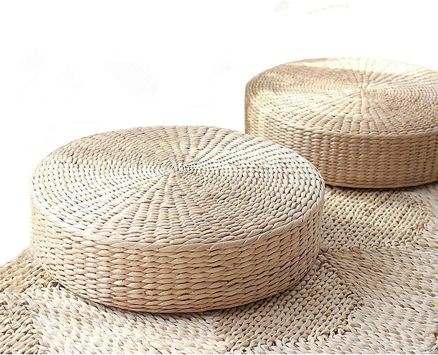 Natural Woven Tatami Floor Cushion Set (2-Pack) – Round Straw Meditation & Floor Seat