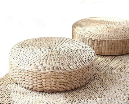 Natural Woven Tatami Floor Cushion Set (2-Pack) – Round Straw Meditation & Floor Seat