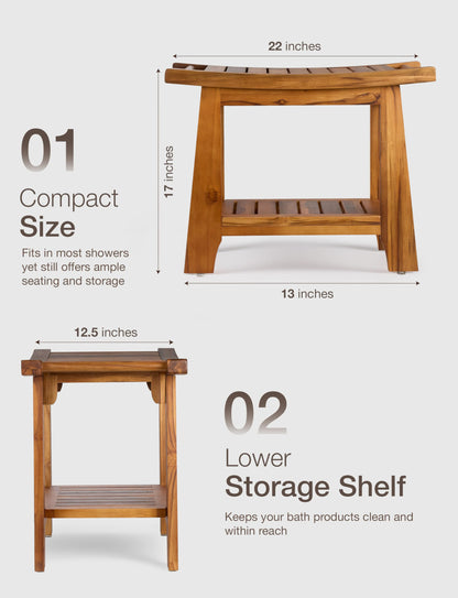 Teak Shower Bench with Handles | 22"