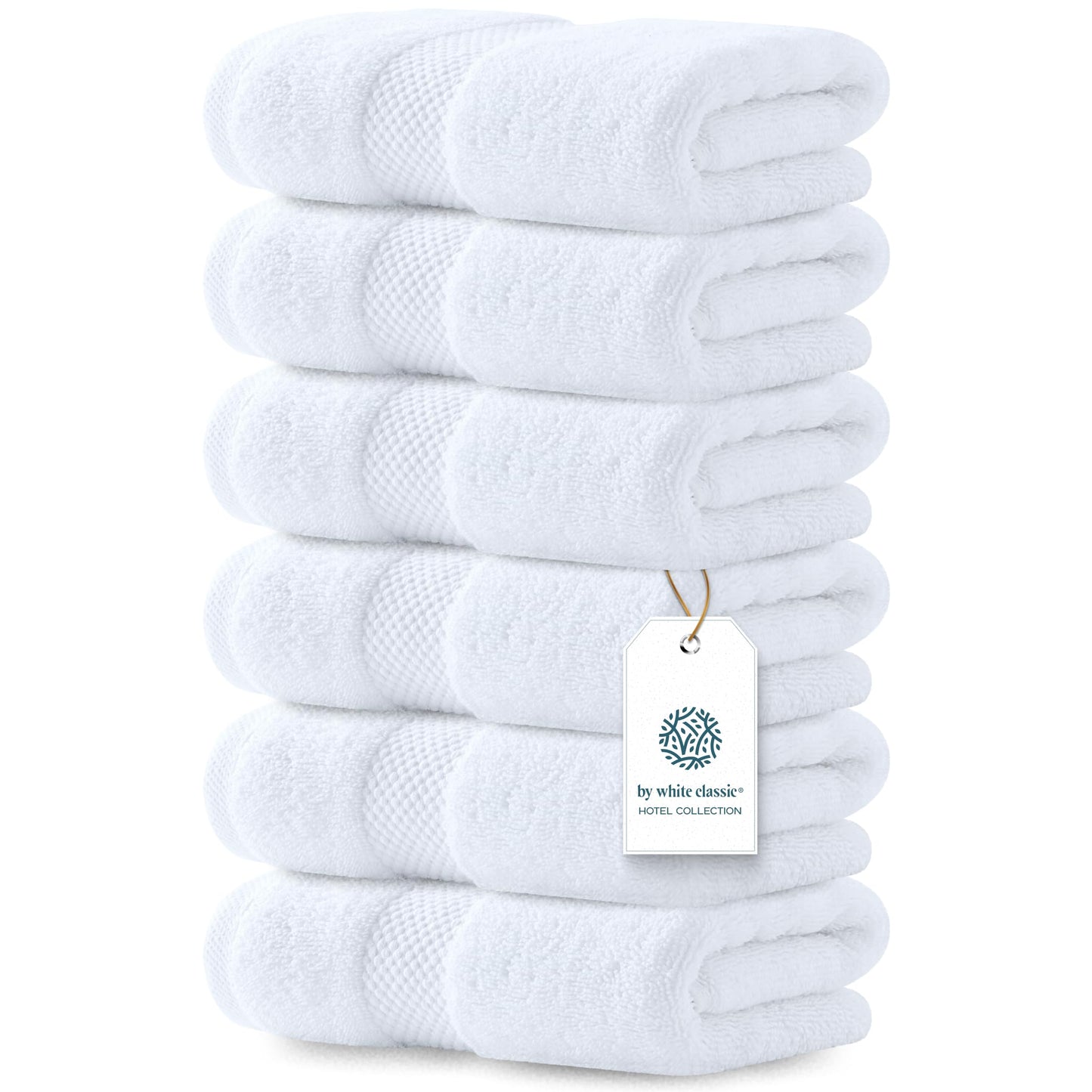 Luxury White Turkish Cotton Hand Towels Set of 6