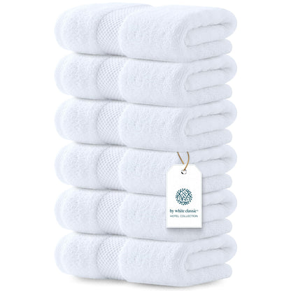 Luxury White Turkish Cotton Hand Towels Set of 6