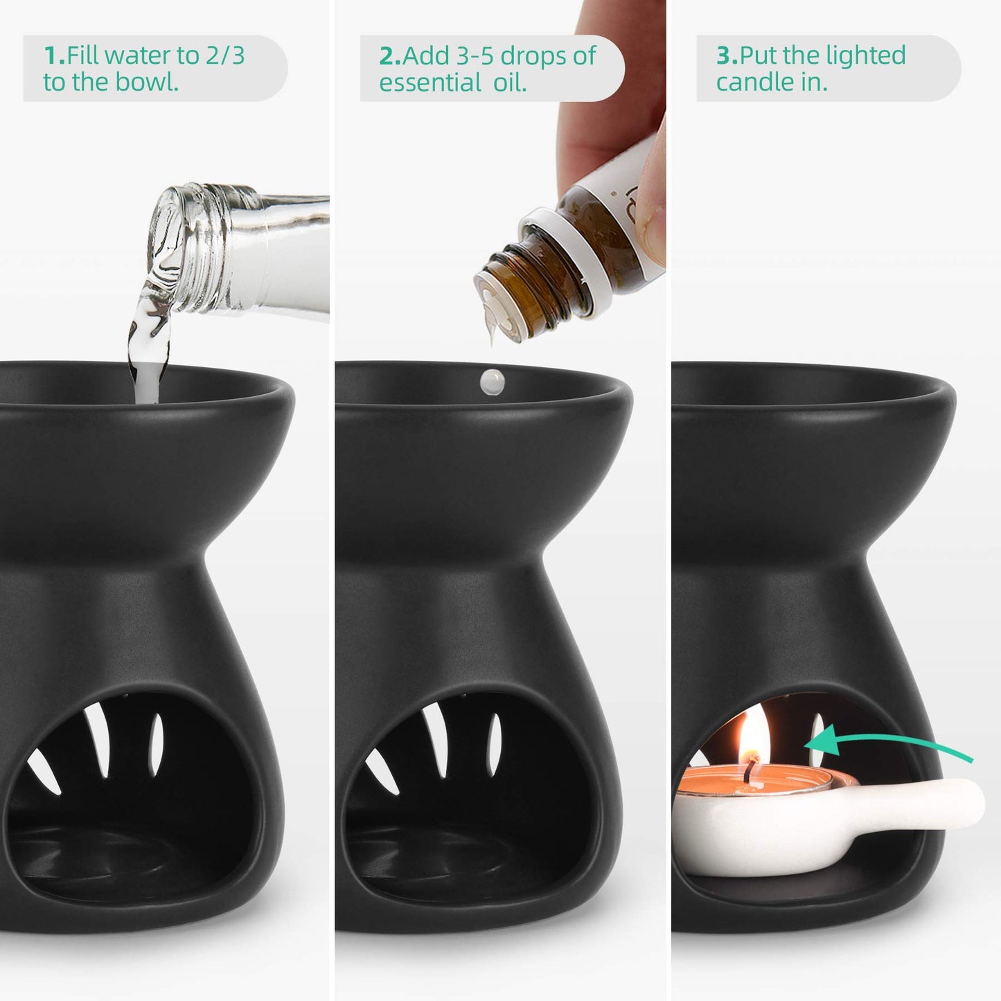 ComSaf Ceramic Wax Melt Warmer & Essential Oil Burner, Black (2 Pack)