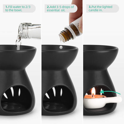 ComSaf Ceramic Wax Melt Warmer & Essential Oil Burner, Black (2 Pack)