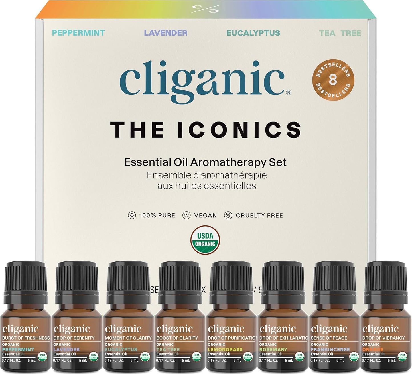 Cliganic Organic Essential Oils Gift Set – 8 Pure Aromatherapy Oils