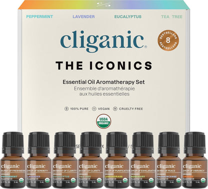 Cliganic Organic Essential Oils Gift Set – 8 Pure Aromatherapy Oils
