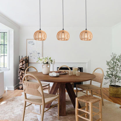 Popity Home Handwoven Rattan Boho Pendant Light
