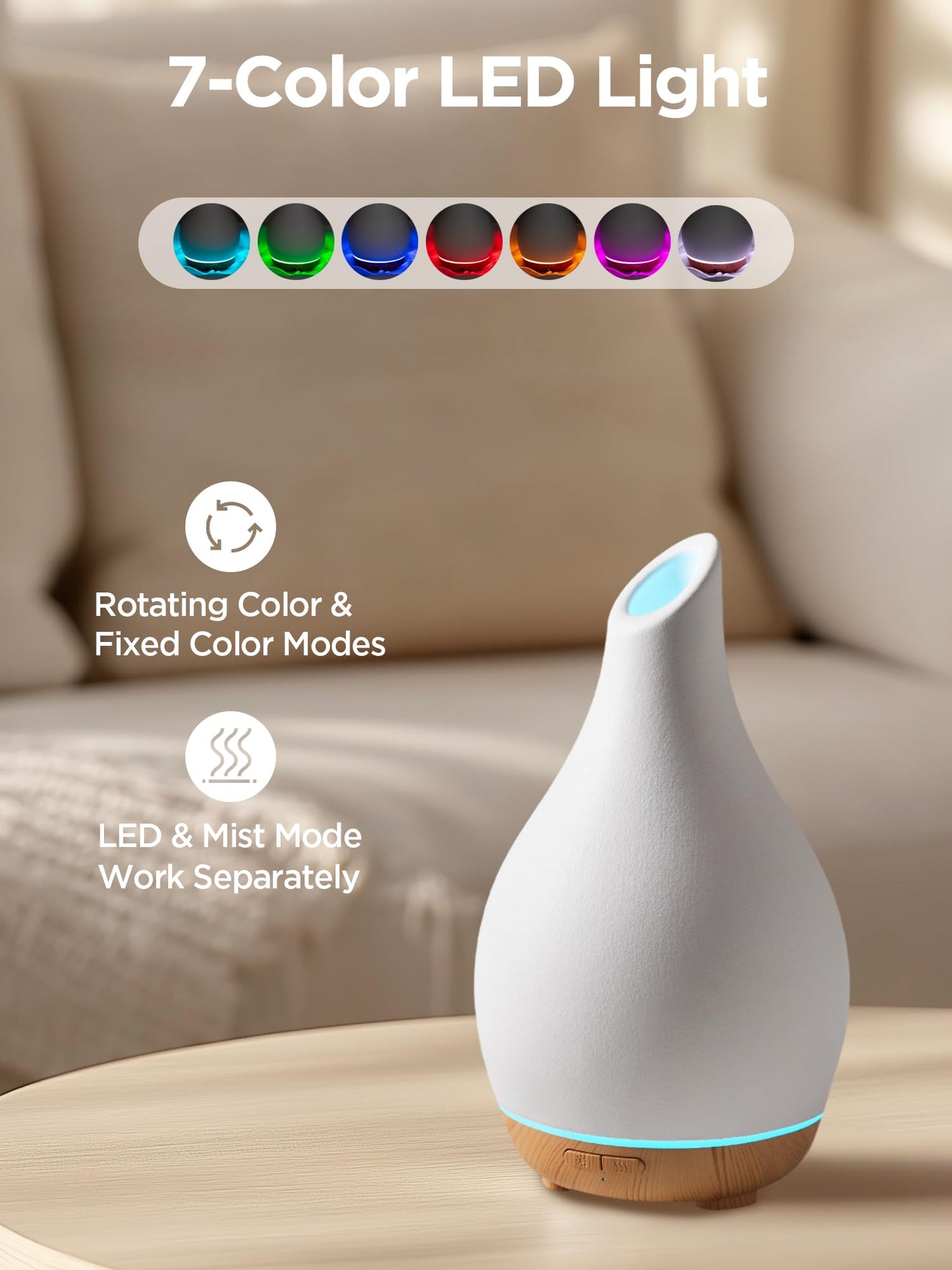 Ceramic Essential Oil Diffuser – Ultrasonic Aromatherapy Diffuser with LED Light, White