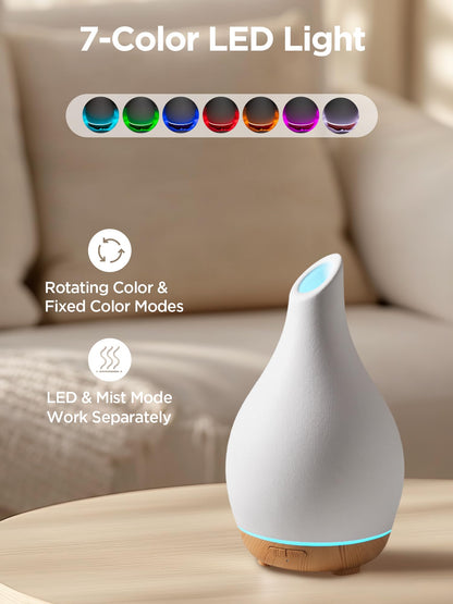 Ceramic Essential Oil Diffuser – Ultrasonic Aromatherapy Diffuser with LED Light, White