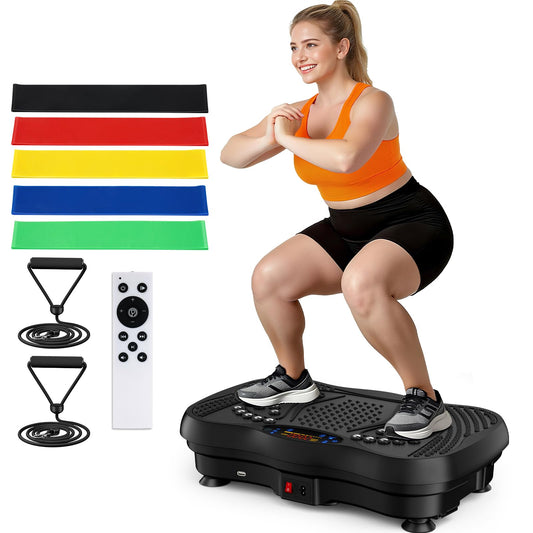 GLYLF Vibration Plate Exercise Machine, 130 Levels Full Body Workout Vibrating Plate for Lymphatic Drainage Weight Loss, 450 Lbs Capacity Shake Platform with Resistance Bands Bluetooth for Women Men