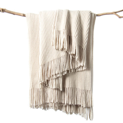 Chenille Throw Blanket 50" × 60" | Soft Cream Knitted Throw for Sofa, Bed & Cozy Living