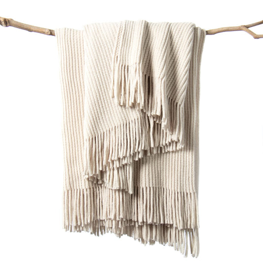 Chenille Throw Blanket 50" × 60" | Soft Cream Knitted Throw for Sofa, Bed & Cozy Living