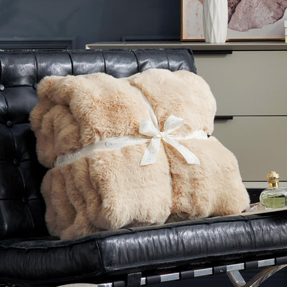 Cozy Bliss Faux Fur Throw Blanket – Plush Beige Sofa Throw