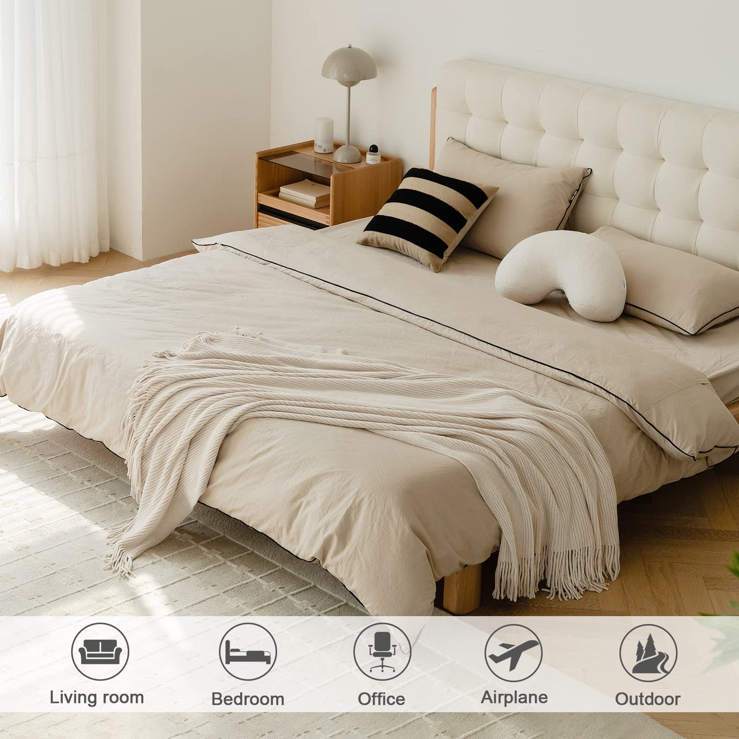 Chenille Throw Blanket 50" × 60" | Soft Cream Knitted Throw for Sofa, Bed & Cozy Living