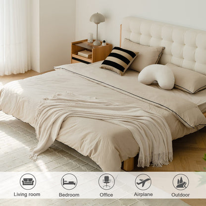 Chenille Throw Blanket 50" × 60" | Soft Cream Knitted Throw for Sofa, Bed & Cozy Living