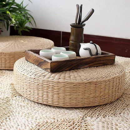 Natural Woven Tatami Floor Cushion Set (2-Pack) – Round Straw Meditation & Floor Seat