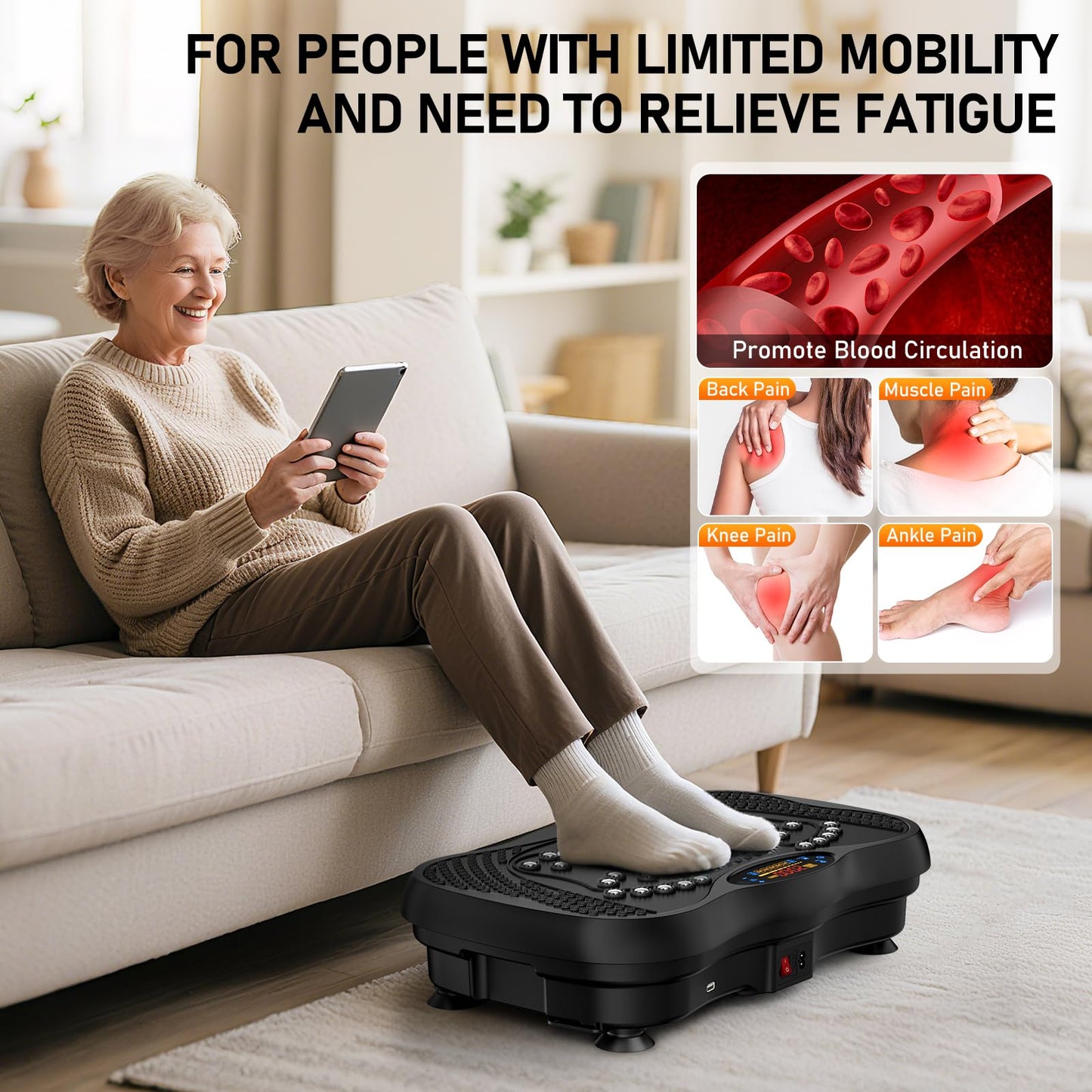 GLYLF Vibration Plate Exercise Machine, 130 Levels Full Body Workout Vibrating Plate for Lymphatic Drainage Weight Loss, 450 Lbs Capacity Shake Platform with Resistance Bands Bluetooth for Women Men
