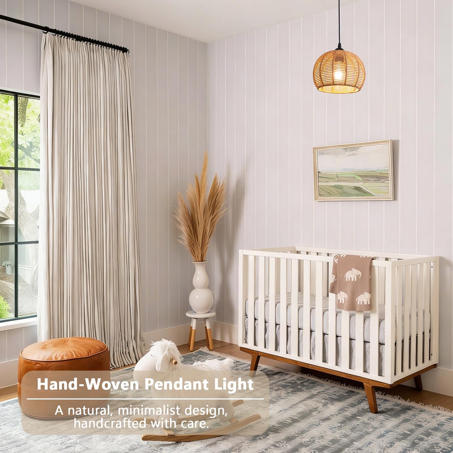 Popity Home Handwoven Rattan Boho Pendant Light