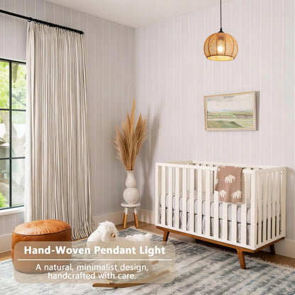 Popity Home Handwoven Rattan Boho Pendant Light