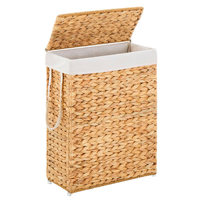 Handwoven Slim Water Hyacinth Laundry Hamper with Lid